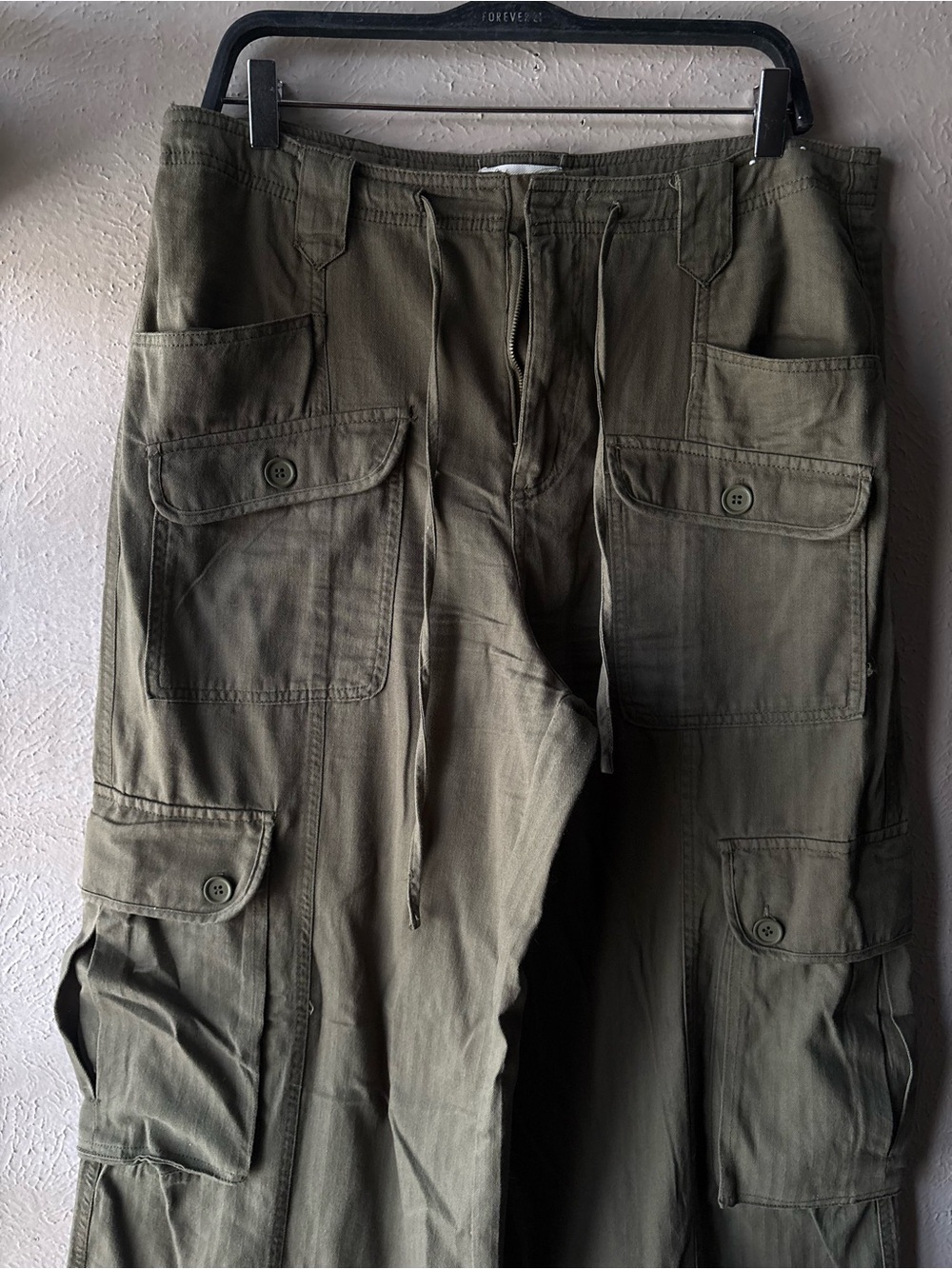 Daydreamer Olive Green Cargo Pants with Button Flap Pockets